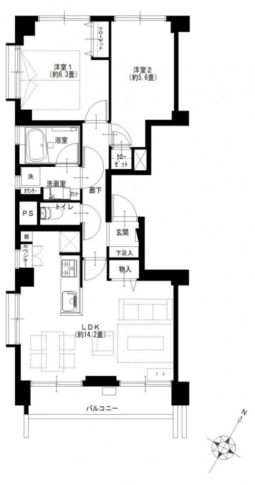 間取り、2LDK、60.49㎡