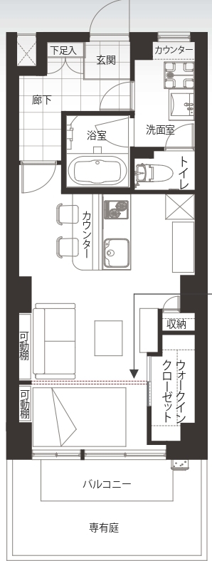 間取り、1LDK、55.8㎡