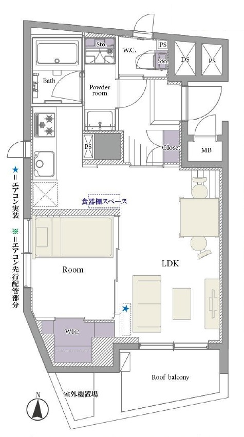 間取図、1LDK＋WIC、36.47㎡
