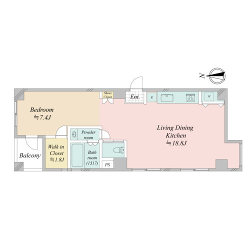 間取り、1LDK、48.59㎡(間取)