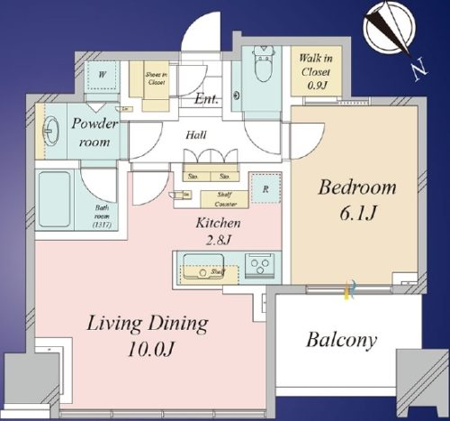間取り、1LDK、46.66㎡