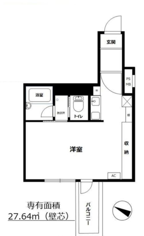 間取り、ワンルーム、27.64㎡