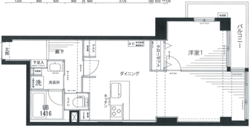 間取り、1階部分、1LDK、52.38㎡
