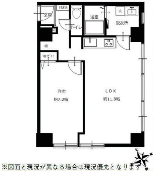 間取り、1LDK、44㎡、「不動前駅」徒歩2分