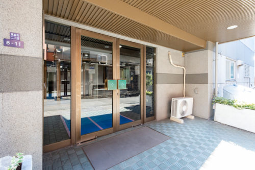 エントランス。オートロック、エレベーター、内廊下