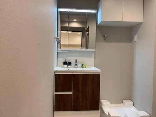 独立洗面台と洗濯機置場