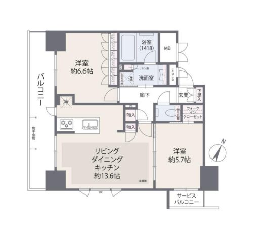 間取り、2LDK、58.79㎡