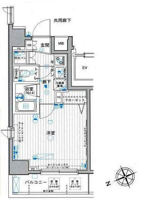 間取り、1K、22.61m2