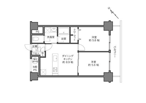 間取り、2DK、47.52m²