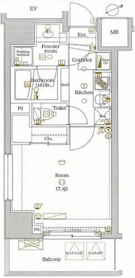 間取り、1K、25.6m2、角部屋