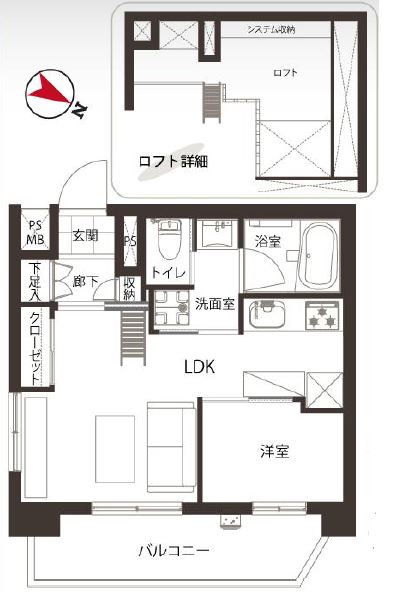 間取り、1LDK、32.53m2、角部屋