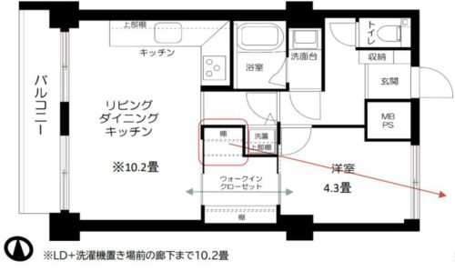 間取り、1LDK、43.74㎡(間取)