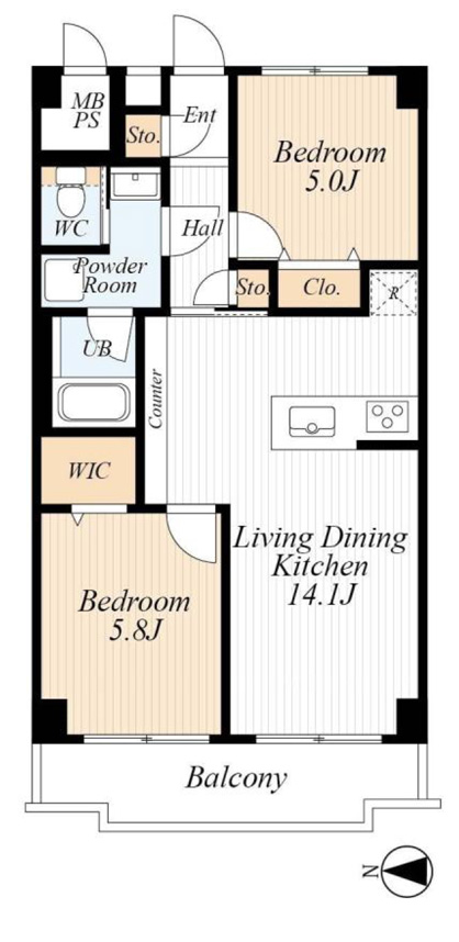 間取り、2LDK、54.60㎡、10階部分、3駅利用可能