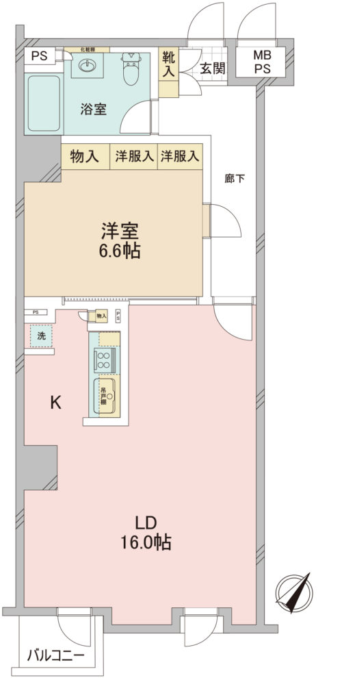 間取り、1LDK、59.97㎡