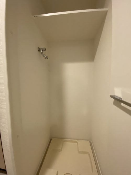 室内洗濯機置き場、扉付きで見た目すっきり