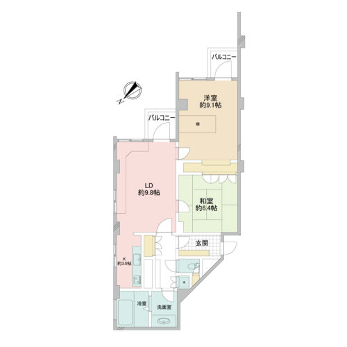 間取り、2LDK、84.49m2、角部屋