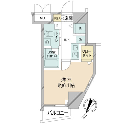 間取り、1K、22.65㎡
