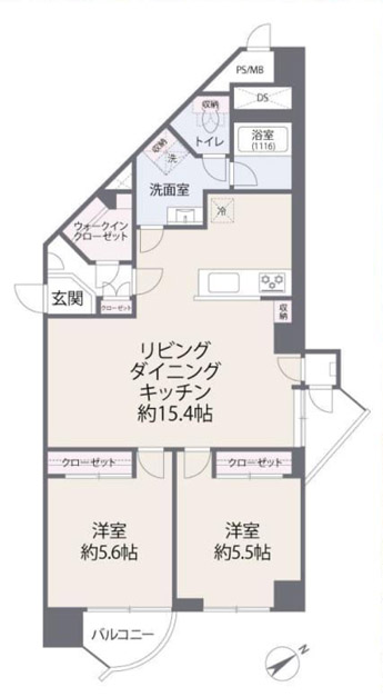 間取り、9階、2LDK、59.63㎡