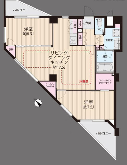 2LDK、68.03㎡、12階部分、7,680万円